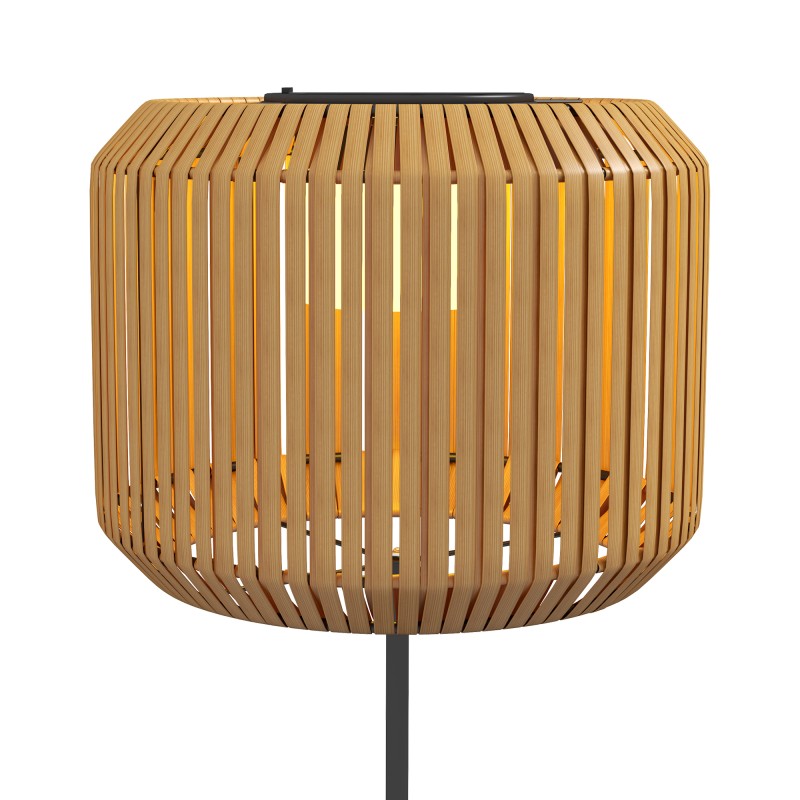 Aurinkokäyttöinen rattan-tyylinen ulkovalaisin, LED, IP44, metalli/PE-rottinki, Ø34 x 130 cm, musta/keltainen