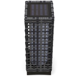 Aurinkokäyttöinen ulkovalaisin teräsrungolla rattanopinta IP44 lämmin valkoinen LED 15 5 x 15 5 x 46 cm harmaa
