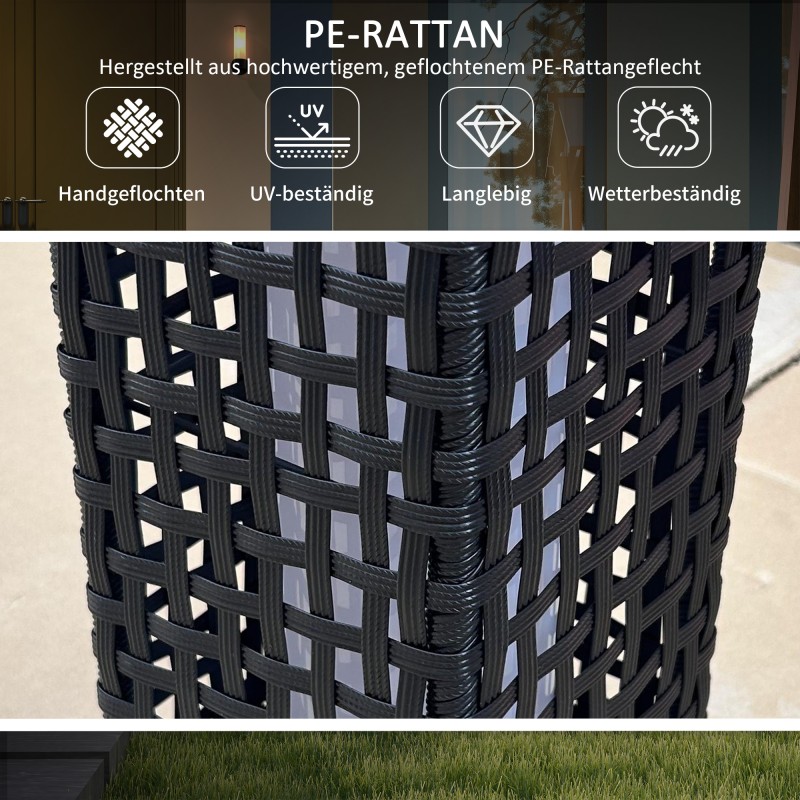 Aurinkokäyttöinen ulkovalaisin teräsrungolla, rattan-tyyli, 15,5 x 15,5 x 46 cm, musta