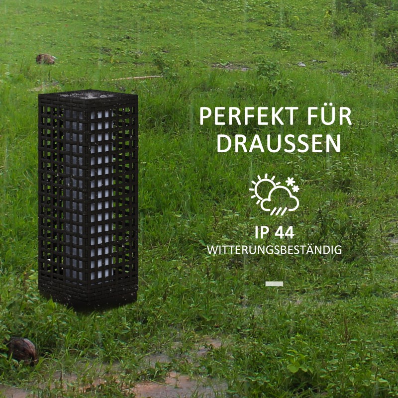 Aurinkokäyttöinen ulkovalaisin teräsrungolla, rattan-tyyli, 15,5 x 15,5 x 46 cm, musta