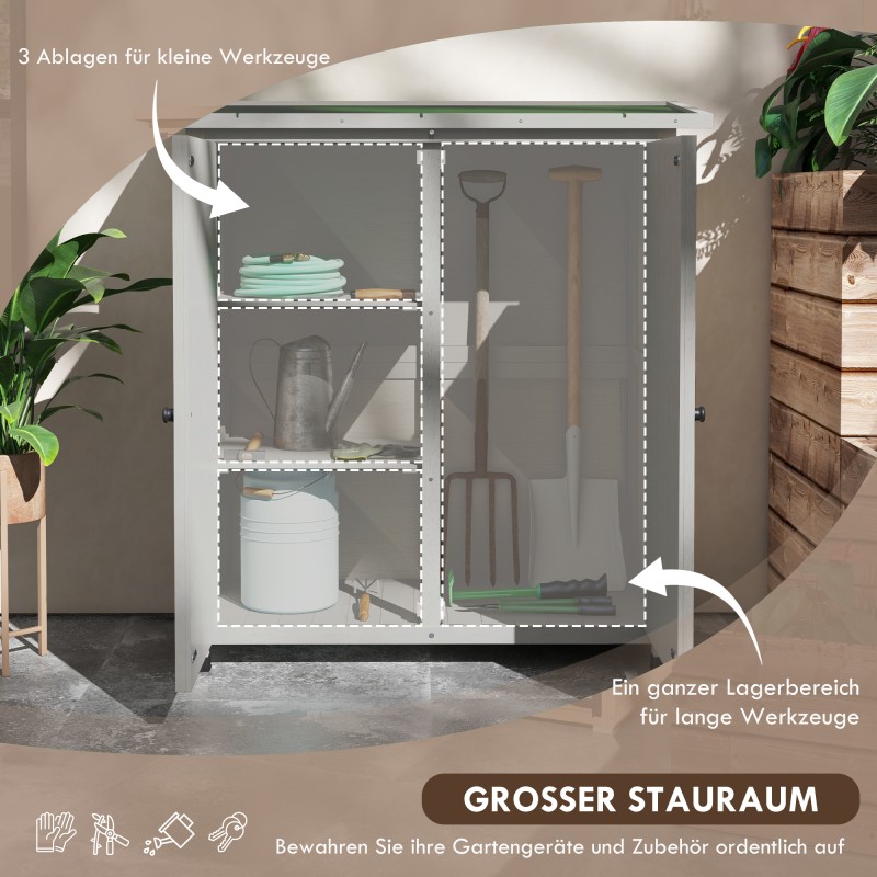 Puinen ulkosäilytyskaappi pihatyökaluille 110 x 55 x 117 cm, vaaleanharmaa