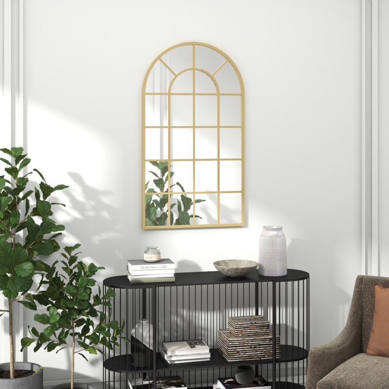 Seinäpeili kaari-ikkunamalli metallikehys 110 x 65 cm kulta