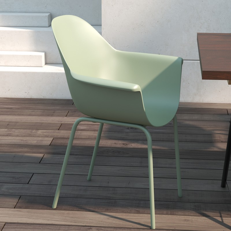 Puutarhatuoli ulkokäyttöön 4 kpl, teräs ja muovi, kantavuus 120 kg, vihreä