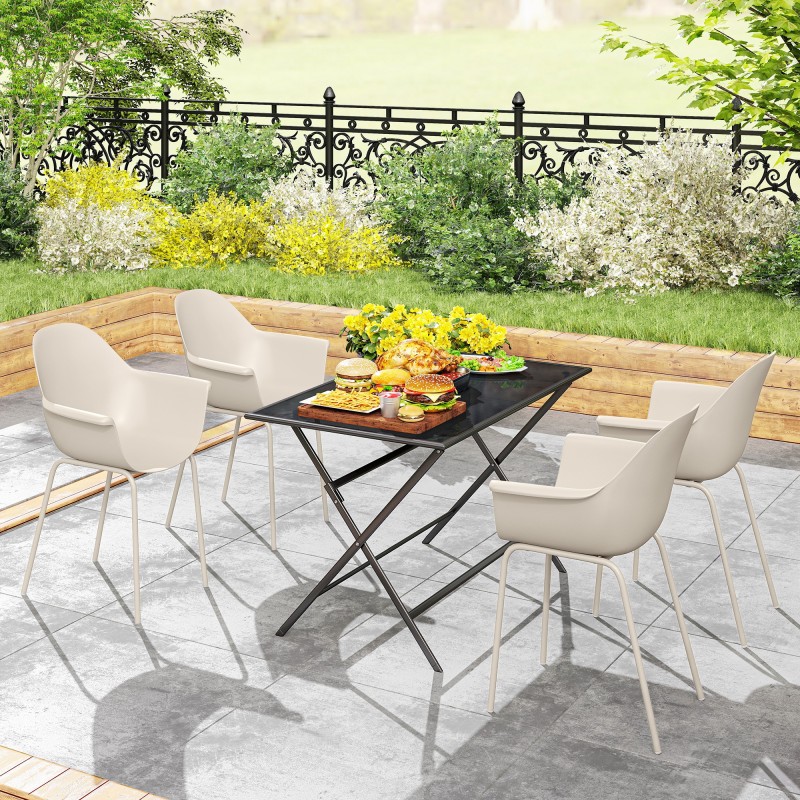 Ulkotuolit terassille 4 kpl, teräs ja muovi, 59 x 55 x 84 cm, harmaa