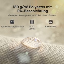 Pergolan varjokangas 3 x 3 m ulkokäyttöön, polyesteri 180 g/m², UV-suoja, cremevalkoinen