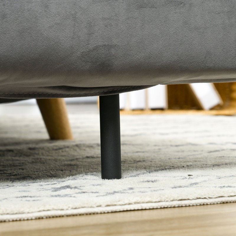 Vuodesohva 3-in-1, säädettävä selkänoja, samettimainen kangas, 130 x 78 x 79 cm, harmaa, 2 tyynyä