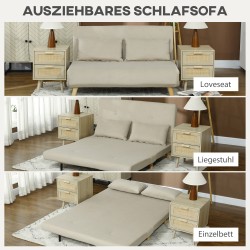 Vuodesohva 2 hengelle, samettimainen kangas, 130 x 78 x 79 cm, beige, 2 tyynyä mukana