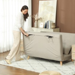 Vuodesohva 2 hengelle, samettimainen kangas, 130 x 78 x 79 cm, beige, 2 tyynyä mukana