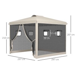 Taitettava paviljonki puutarhaan, metallirunko, UV30+ katos, 3 x 3 m, beige