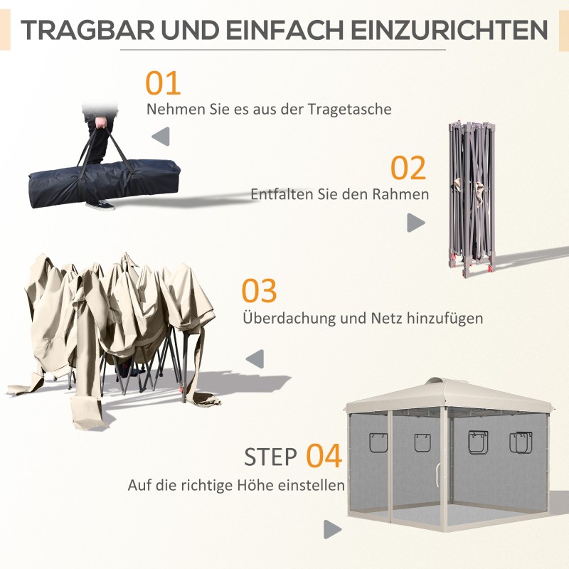 Taitettava paviljonki puutarhaan, metallirunko, UV30+ katos, 3 x 3 m, beige