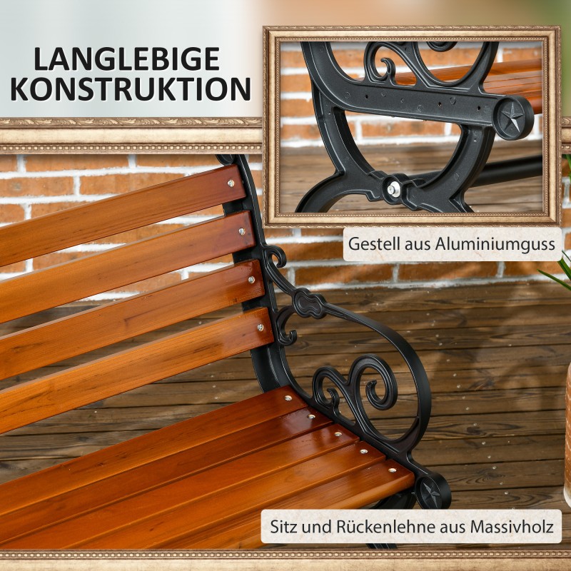 Puutarhapenkki 2 hengelle ulkokäyttöön, valualumiini ja puu, 120 x 64 x 79 cm, teak