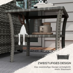 Polyrottinkinen puutarhan sivupöytä ulkokäyttöön, 50 x 50 x 45 cm, harmaa, lasikannella