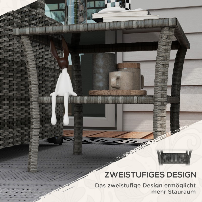 Polyrottinkinen puutarhan sivupöytä ulkokäyttöön, 50 x 50 x 45 cm, harmaa, lasikannella