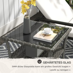 Polyrottinkinen puutarhan sivupöytä ulkokäyttöön, 50 x 50 x 45 cm, harmaa, lasikannella