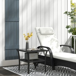 Polyrottinkinen ulkopöytä 50 x 50 x 45 cm, neliö, lasikansi, musta