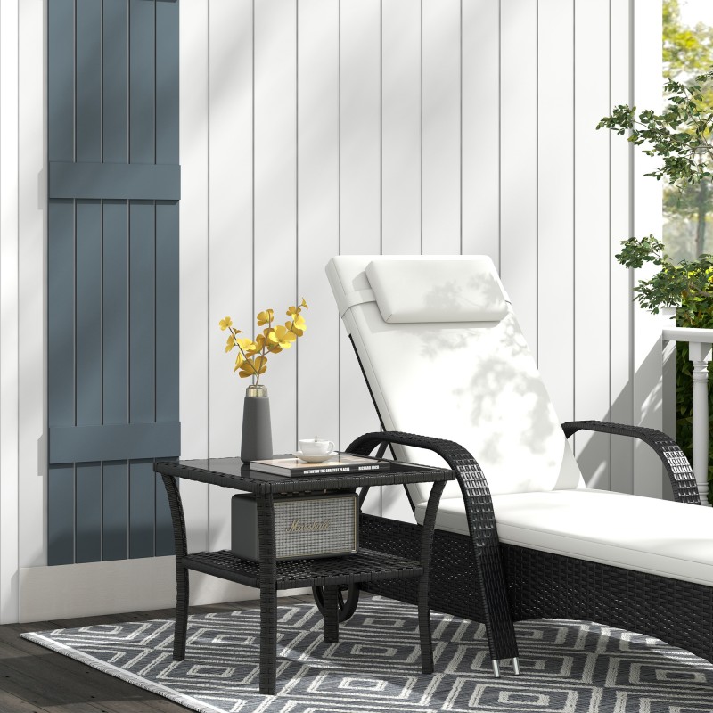 Polyrottinkinen ulkopöytä 50 x 50 x 45 cm, neliö, lasikansi, musta