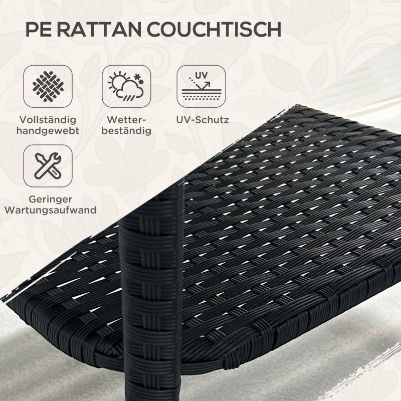 Polyrottinkinen ulkopöytä 50 x 50 x 45 cm, neliö, lasikansi, musta