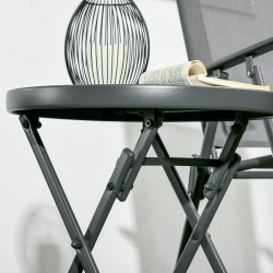 Puutarhan taittopöytä ulkokäyttöön, metalli ja karkaistu lasi, Ø45 x 50 cm, musta