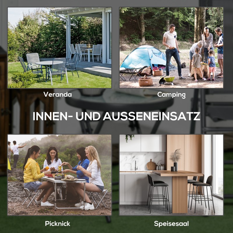 Taitettava sivupöytä ulkokäyttöön, metalli ja karkaistu lasi, Ø45 x 50 cm, valkoinen/tummanharmaa