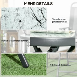 Taitettava sivupöytä ulkokäyttöön, metalli ja karkaistu lasi, Ø45 x 50 cm, valkoinen/tummanharmaa