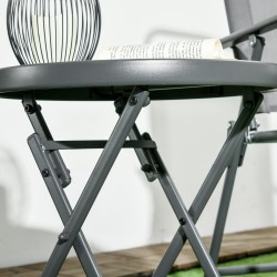 Taitettava sivupöytä ulkokäyttöön, metalli ja karkaistu lasi, Ø45 x 50 cm, valkoinen/tummanharmaa