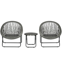 Pihakalustesetti 3 osainen teräs ja polyrottinki 2 taittotuolia ja pyöreä pöytä harmaa