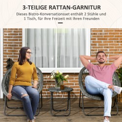 Pihakalustesetti 3-osainen, teräs ja polyrottinki, 2 taittotuolia ja pyöreä pöytä, harmaa