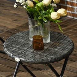 Pihakalustesetti 3-osainen, teräs ja polyrottinki, 2 taittotuolia ja pyöreä pöytä, harmaa