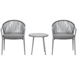 Puutarhakalustesetti ulkokäyttöön 2 tuolia ja pyöreä pöytä teräsrunko ja PE punos harmaa