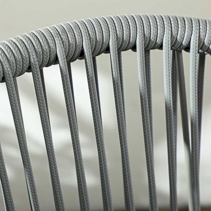 Puutarhakalustesetti ulkokäyttöön, 2 tuolia ja pyöreä pöytä, teräsrunko ja PE-punos, harmaa