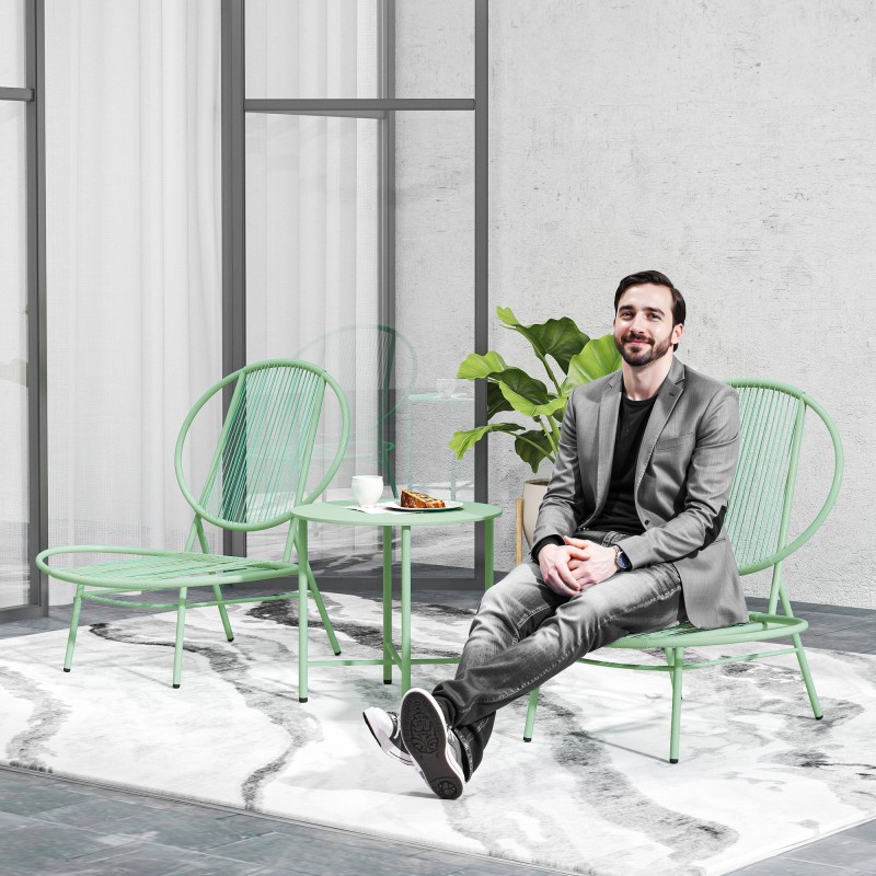Bistrosetti ulkokäyttöön 3-osainen polyrottinki teräsrunko vihreä
