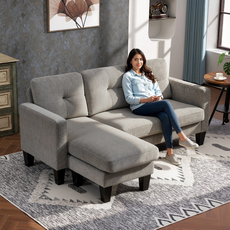 Kulmasohva L-muotoinen käännettävällä lepotuolilla, chenille-kangas, 186 x 130 x 84 cm, harmaanruskea