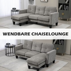 Kulmasohva L-muotoinen käännettävällä lepotuolilla, chenille-kangas, 186 x 130 x 84 cm, harmaanruskea