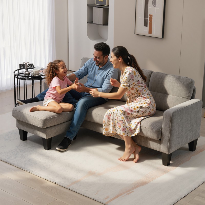 Kulmasohva L-muotoinen käännettävällä lepotuolilla, chenille-kangas, 186 x 130 x 84 cm, harmaanruskea