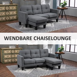 L-muotoinen kulmasohva chaiselongue-osalla, kangas, 186 x 130 cm, tummanharmaa