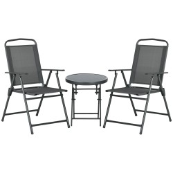 Bistro terassikalustesetti 3 osainen metallia ja lasia taittuva tummanharmaa