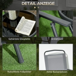 Ulkobistrosetti parvekkeelle 3-osainen teräs/lasipöytä ja 2 taittotuolia, vaaleanharmaa