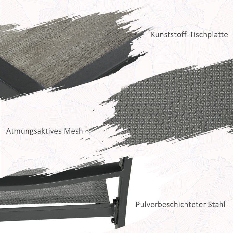 Puutarhan ruokailuryhmä ulos, teräs ja verkkokangas, pöytä 150 x 87 x 72 cm + 4 pinottavaa tuolia, harmaa