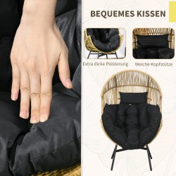 Rottinkityylinen ulkotuoli parvekkeelle ja puutarhaan, teräs ja PE-rottinki, 89 x 75 x 143 cm, hiekka/musta