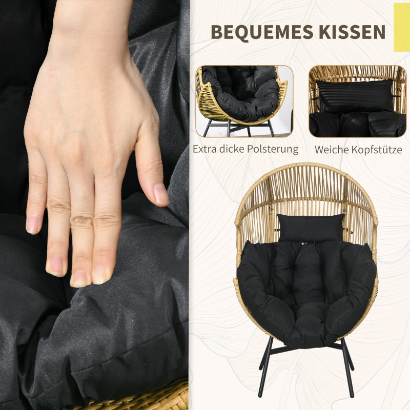 Rottinkityylinen ulkotuoli parvekkeelle ja puutarhaan, teräs ja PE-rottinki, 89 x 75 x 143 cm, hiekka/musta