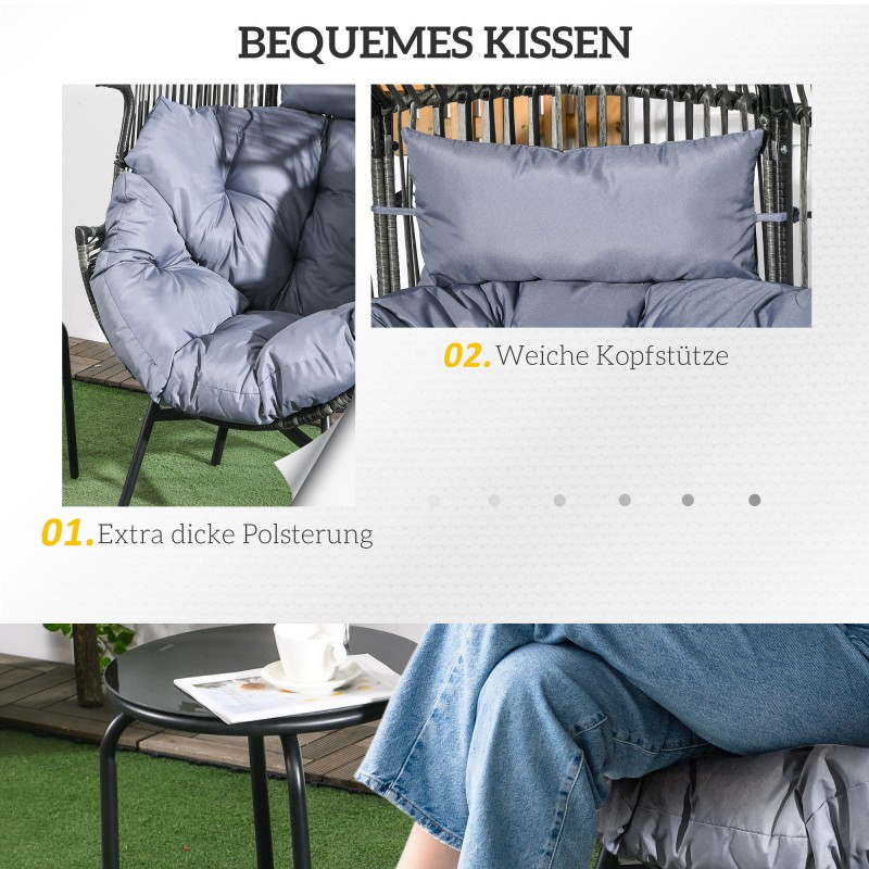 Ulkotuoli rottinkityylinen PE-rottinki teräsrunko 89x75x143 cm harmaa-musta