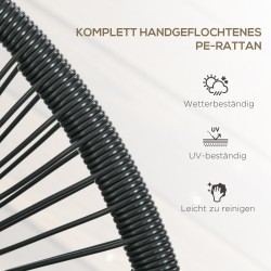 Polyrottinkinen ulkotuoli kahdelle, teräsrunko, 132 x 72 x 83 cm, musta