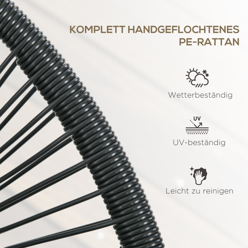 Polyrottinkinen ulkotuoli kahdelle, teräsrunko, 132 x 72 x 83 cm, musta