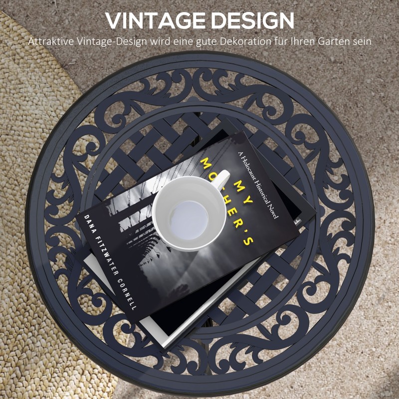 Terassipöytä ulkokäyttöön alumiinivalu 60 x 60 x 53 cm musta vintage-design