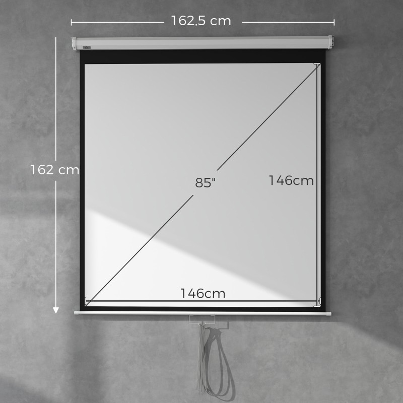 Valkokangas projektorille 85" 152 x 152 cm 1:1 4K HD, seinä- ja kattokiinnitys, valkoinen
