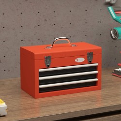 Metallinen työkalulaatikko 3 vetolaatikolla ja yläosalla 45 x 24 x 27 cm punainen