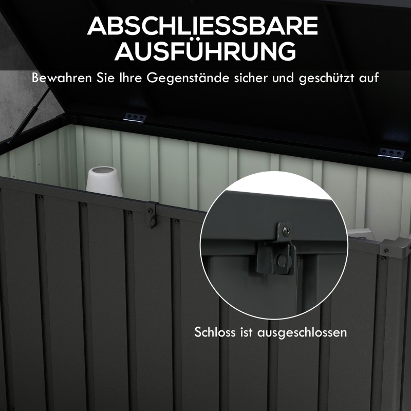 Ulkosäilytyslaatikko puutarhaan, teräsrunko, 125,5 x 61,5 x 70 cm, 450 l, tummanharmaa