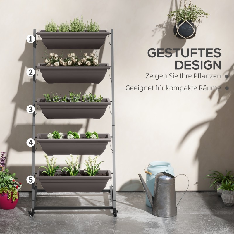 Kasviteline 5-tasoinen teräsrunko muoviruukuilla 145 cm ruskea