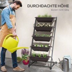 Kasviteline 5-tasoinen teräsrunko muoviruukuilla 145 cm ruskea