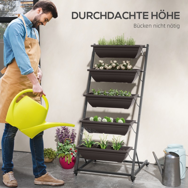 Kasviteline 5-tasoinen teräsrunko muoviruukuilla 145 cm ruskea